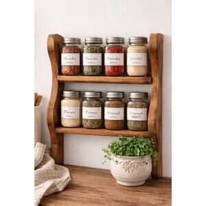 Vintage Wooden Spice Rack | Rustic Wall Shelf | Farmhouse Kitchen Storage